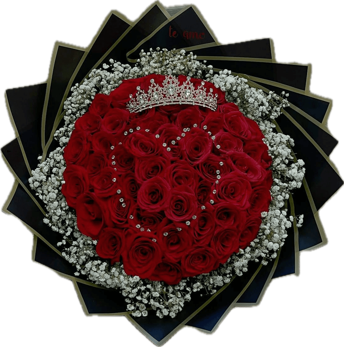 My Queen — luxury red rose bouquet crowned with a tiara