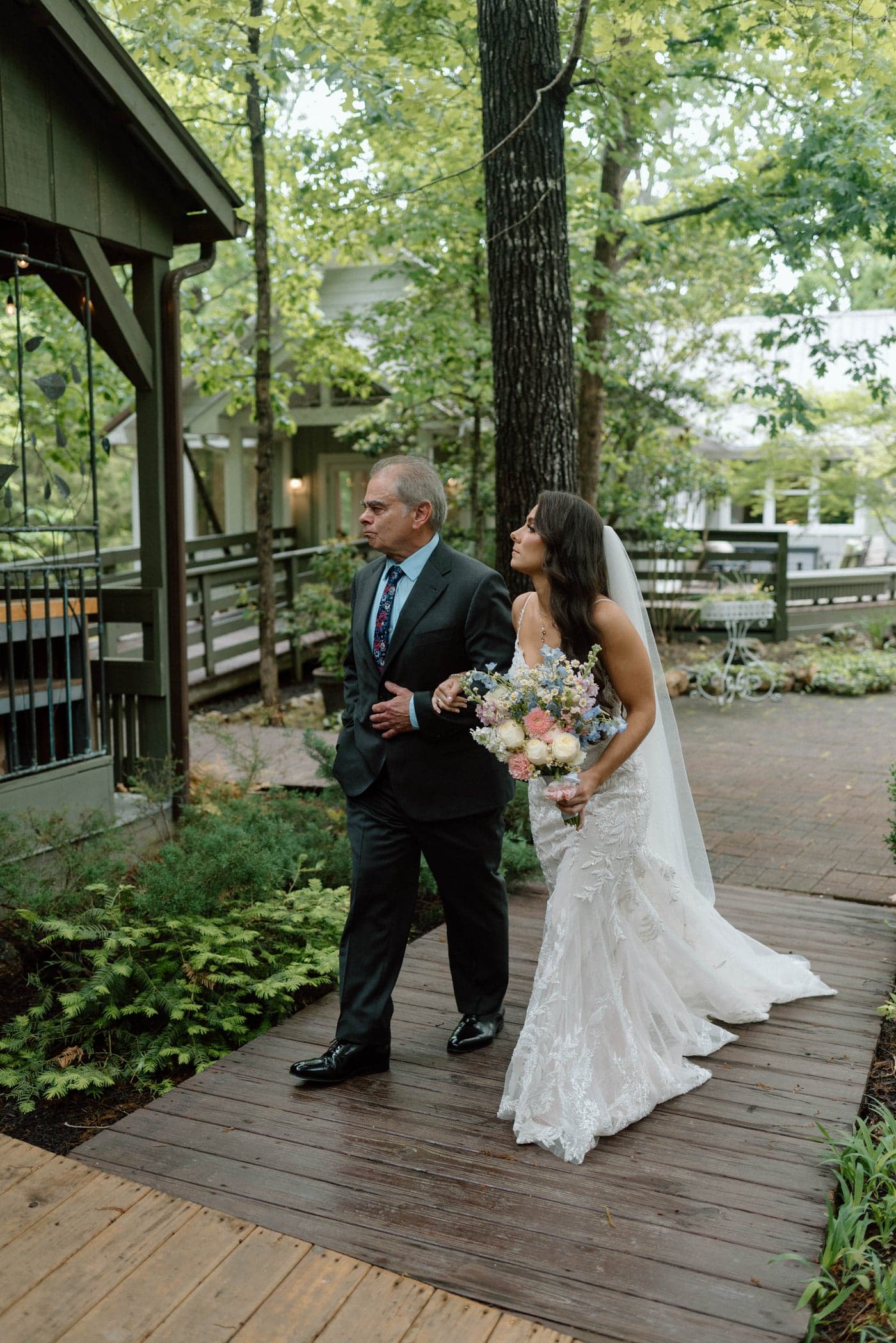 Bride walking down the aisle with her bouquet